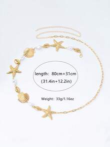 1件海洋風金屬海星與貝殼腰鍊，適合女性日常夏季度假穿搭 - 金黃色 - 查看 7