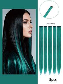5pcs Clip-In Straight Hair Extensions - Heat-Resistant Synthetic Fiber, Colorful Hair Extensions, 22 Inch Women's Decorative Hair, Suitable For Party, Halloween Costume And Other Occasions - Multicolor - View 12