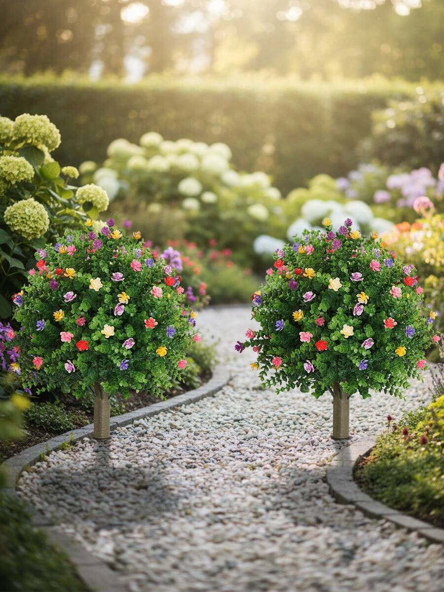 2pcs 21 Inch Outdoor Artificial Greenery Trees With Faux Eucalyptus And ...