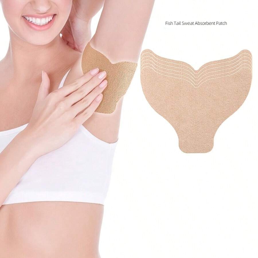 5/10/30pcs Summer Thin Fish Tail Sweat Absorbing Patch, Underarm Sweat Barrier And Dirt Proof Invisible Seamless Elastic Fabric Unisex Sweat Absorbing Patch - Fish Tail Shape - View 1