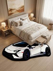 1pc Fashionable Modern Fun Cartoon INS Style White Sports Car Shaped Decorative Rug, Suitable For Bathroom, Kitchen, Entrance, Hallway, Bedside, Living Room, Bedroom, All Season Machine Washable Soft Floor Mat, Aesthetic Home Decor - Multicolor - View 4