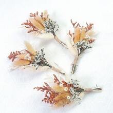 迷你人造花束波希米亞風婚禮裝飾男士胸花桌花心形裝飾蘆葦草生日蛋糕裝飾 - HS111-B - 查看 8