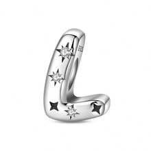 1pc S925 Sterling Silver 26 English Alphabet Bead, Original Rhinestone Star 3D Design, Versatile Spacer Bead Accessory, Compatible With Bracelets And Necklaces, Customizable Initial, Showcases Personalized Style, Meets Handmade Crafting And Daily Wear Needs - Silver - View 28