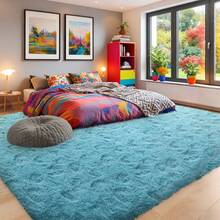 WISH TREE 8x10 Area Rugs For Living Room, Fluffy Shaggy Rug Soft Carpets, Big Rugs For Bedroom Home Decor Aesthetic Teal Blue - 水鴨藍 - 查看 4