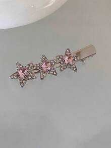 1pc Star Rhinestone Hair Clip, Shiny Crystal Star Hairpin, Elegant Side Clip, Suitable For Party And Night Out - Silver - View 3