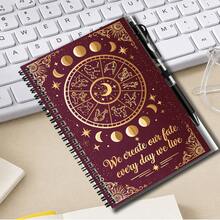 1 Set Mysterious Astrology Style 2D Cover Spiral Coil Notebook Set With Pen, 100 Pages Large Capacity, Suitable For Study And Work Records, Exquisite Constellation Pattern With Inspirational Quotes, Combining Aesthetics And Practicality, Perfect For Back To School, Daily Planning, Graduation Gift, Birthday Gift, Start A New Writing Experience! - C - View 2