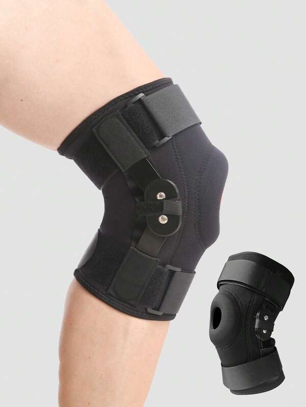 1 pieza Rodillera profesional estilo bisagra ajustable con doble bisagra de metal&soporte de rótula abierta Almohadillas de rodilla Soporte de estabilidad de rodilla Correa adecuada para senderismo, fútbol, baloncesto, correr, saltar, tenis y sentadillas,Rodillera de compresión atlética