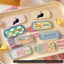 1pc Cute Cartoon Cat Portable Makeup Mirror Stand, Adhesive, Horizontal & Vertical Dual-Use, Desktop Support, Flip Cover - Multicolor - View 2