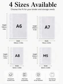 1 Set Of 3pcs A6 A7 A8 M5 Size Transparent Frosted Loose-Leaf Binder Pouches, Multi-Hole Top Loading Refill Bags, Can Store Cash, Envelopes, Coupons, Receipts And Cards School Supplies - Set - View 2