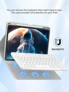 360°旋转键盘保护套，兼容iPad A16（第11/10代）、第9/8/7代（10.2英寸）、iPad Air（10.9/11英寸），采用TPU翻盖PU皮革材质，包含无线蓝牙键盘（150mAh电池）和支架，银灰色 - 銀色 - 查看 6