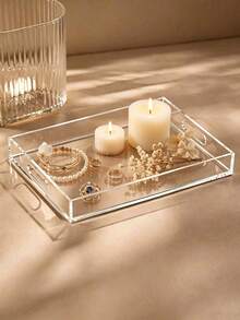 1pc Transparent Acrylic Tray, Modern Minimalist Desktop Organizer, Light Luxury Style, Suitable For Perfume, Skincare, Bathroom Countertop, Coffee Table And Kitchen Storage, Multi-Functional Home Decor Tray - Transparent - View 2