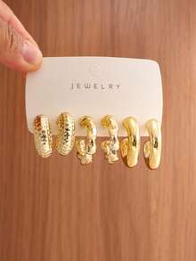 2-6-18PCS Fashionable Elegant Wave Flower, Tassel, Geometric Multi- Gold Metallic Earring Set, Women's Fashion Earring Set, Daily Wear. (Lightweight CCB Material, Hypoallergenic, Non-Fading.) - Multicolor - View 3