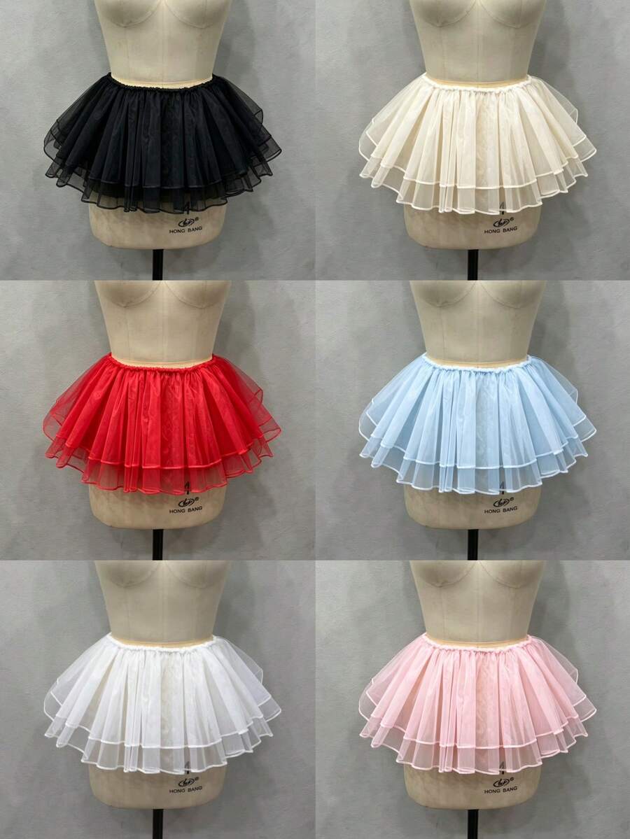 1 pieza Falda cubierta de tul de cristal para mujer, chal multifuncional, negro blanco rojo azul lago rosa champán, doble capa de tul de cristal, cubierta de cadera, envoltura de cintura de malla, Lolita, ligeramente abullonada, falda corta de enagua, falda de cosplay, falda decorativa, tutú, falda de cuello falso, falda de enagua, falda de princesa, enagua corta sin aros - Multicolor - Ver 1