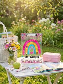 1pc Personalized Rainbow Glitter Confetti Teacher Clipboard, Customized Teacher Name Clipboard, Teacher Appreciation Gift, Acrylic Clipboard, Back To School, Transparent Writing Board, Kindergarten And Elementary Classroom Decor - Multicolor - View 4