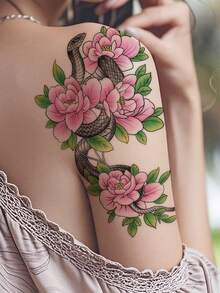 1 buah Stiker Tato Ukiyo-E Vintage Ular dan Peony, dengan Desain Tato Realistis. Cocok untuk Perjalanan, Festival Musik, Permainan, Hadiah Wisuda. Bertahan selama 3-5 hari. - MultiWarna - View 5
