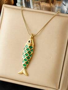 1PC Fashion Cartoon Drip Oil Simulation Small Fish Pendant Necklace Gold Plated Stainless Steel Jewelry Women's Clavicle Chain - Fish - View 3