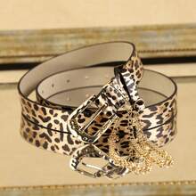 APLCSEY Cinturón de cadena de mujer con estampado de leopardo de PU, de moda, esencial para fiestas y citas, adecuado para uso diario. - estampado de leopardo - Ver 2