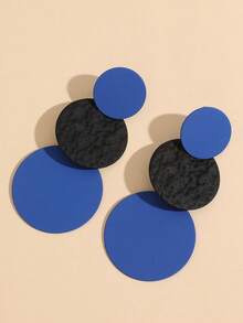 1 Pair Round Embossed Stud Earrings, Versatile For Women's Daily Wear - Blue Black Blue - View 2