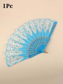 1pc Women's Lace Hand Fan, Silver Floral Hand Fan, Foldable Vintage Decorative Fan, Bridal Photo Prop, Wedding Favor, Suitable For Wedding, Dance, Theme Party, Festival, 16.5 Inches When Unfolded - Multicolor - View 11
