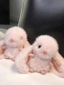 1pc Rabbit Plush Doll Toy Faux Fur Cute Bunny Imitation Mink Keychain Bag Decoration Pendant Accessories Birthday Gifts - Multicolor - View 5