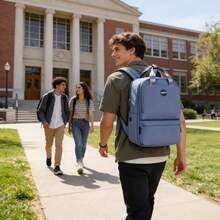 WANDF Grand sac à dos de voyage unisexe, idéal pour les étudiants, compatible avec les ordinateurs portables 17 pouces grâce à son ouverture pour câble de données, homologué comme bagage cabine, sac à dos professionnel avec poche arrière antivol. - Bleu gris - Voir 9