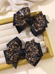 2pcs/4pcs Girls Leopard Print Bow Hair Clip Set Combination Suitable For Daily Decoration - Multicolor - View 5