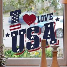 1片 I Love USA 愛國主義文字窗貼，復古懷舊設計 3D 效果半透明自黏玻璃貼紙，帶有做舊紋理分層字母與星星圖案，大膽紅白藍配色，節慶慶祝裝飾，防水可移除 - A - 查看 4
