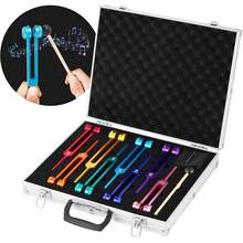 [Independence Day Gifts] 8-Color Tuning Fork Set With Activator Mallet Base Chakra Tuning Fork Set Aluminum Alloy Material Sound Therapy Activator Chakra Healing For DNA Healing, Sound Therapy, Yoga, Reiki - 8-piece Set Of Colored Tuning Forks - View 1