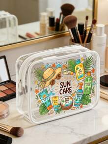 「Sun Care」字母印花 PVC 化妝包，女款 PVC 旅行收納包，拉鍊開合，輕量耐褪色化妝盥洗包，適合女性與女孩，TSA 認可便攜式化妝收納盒，易清潔設計，適合送給母親、老師、朋友、護理師、女性好友的禮物，適用於學校、度假、假期、返校用品，防水化妝包 - 彩色 - 查看 7