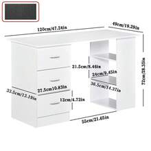 120CM Computer Desk Writing PC Table Workstation Laptop W/ 3 Shelf & Drawers UK - White - View 2