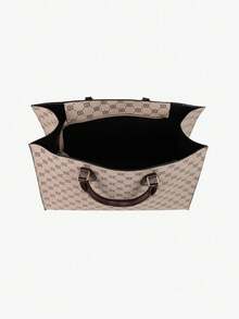 DEDOO 1pc Large Capacity Tote Bag Set, Fashionable Colorblock Print, Large Capacity Zipper Design, Suitable For Daily, Business Travel, Vacation - Grey - View 10