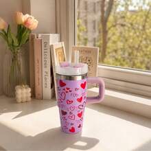 600ml Thermal Mug With Handle, Lid And Straw – Flower Print 1866-600ml - 紫丁香 - 查看 3