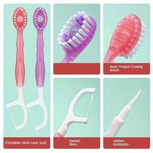 30 piezas/20 piezas/10 piezas/5 piezas/Set Cepillo de dientes desechable mini para viaje, Cepillo de dientes 5 en 1 con pasta pre-aplicada + hilo dental + palillo + raspador de lengua, Cepillo de dientes portátil con pasta pre-aplicada para viaje, Diseño compacto adecuado para viaje, trabajo y uso diario - Rosa (Estilo A) - Ver 4