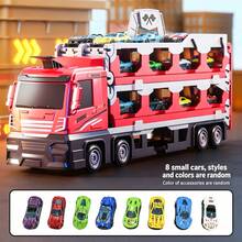 Children's Freight Truck Double-Layer Track Slide Alloy Car, Inertia Powered Transport Vehicle Engineering Car Simulation Model, Includes 8 Small Cars, Suitable Gift For 3-6 Year Old Boys And Girls - Multicolor - View 10