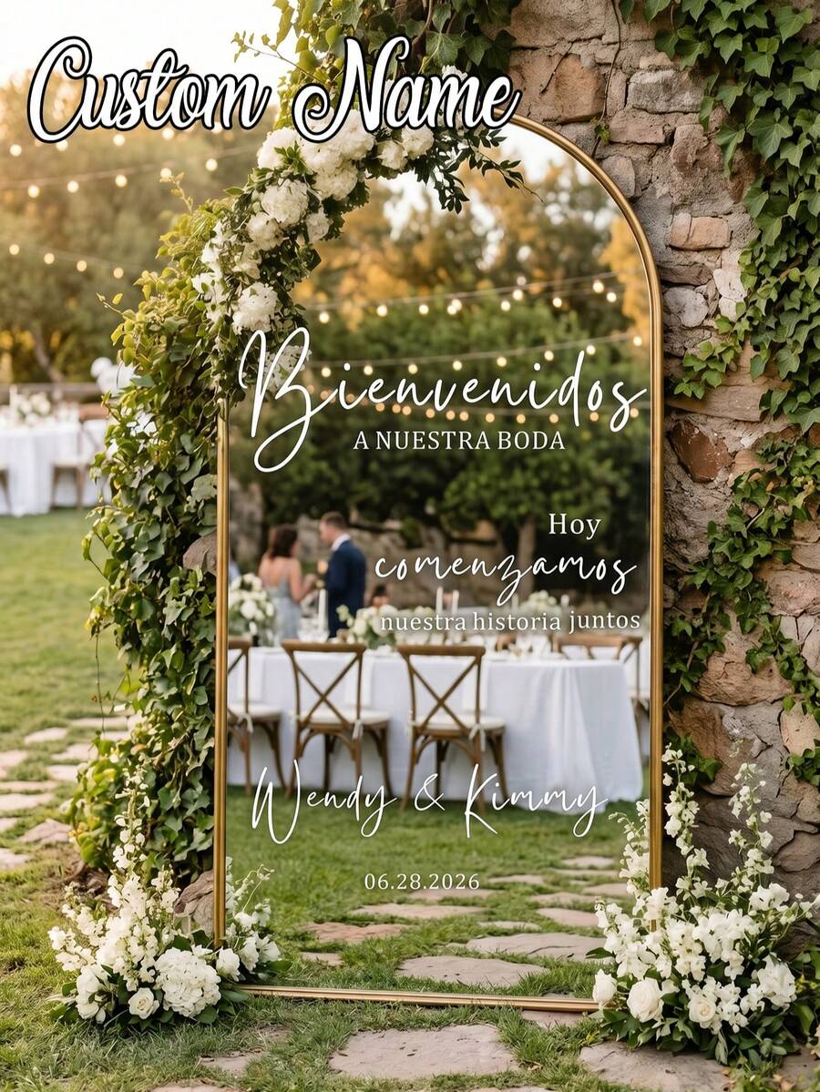 1pc - Personalized Wedding Mirror Sticker, Customized Wedding Couple Names, Date, Welcome Sign Sticker For Our Wedding Entrance, Suitable For Various Material Surfaces Such As Mirrors, Acrylic, Cars, Etc., Easy To Remove. Wedding Guest Directional Sticker, Personalized Birthday Mirror Sticker, Birthday Party Welcome Sign Sticker, Floor Mirror Sticker, DIY Wedding Decoration Sticker - Multicolor - View 1