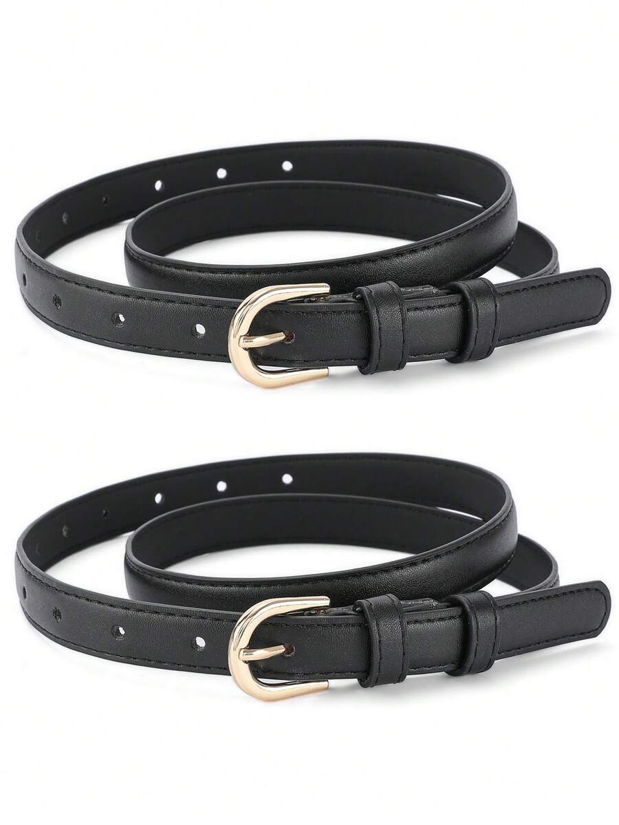 2 piezas de cinturones con hebilla color camello con perforador de agujeros - negro+negro - Ver 1