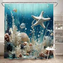 1/3/4 Pcs Starfish Bathroom Curtain Set, Creative Decorative Bathroom Set Including Waterproof Shower Curtain, Non-Slip Mat, Toilet Lid Cover, Bath Mat And 12 Plastic Hooks, Bathroom Decor, Shower Curtain Set, Home Decor, Bathroom Accessories (Please Select The Appropriate Size According To The Size Chart To Avoid Being Too Large Or Too Small) - Multicolor - View 5