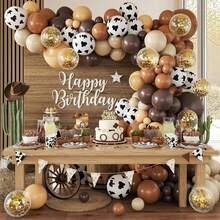 130-Piece Western Cowboy Balloon Arch Set - Nude/Brown/Sand White/Gold Sequined Foil/Cow Pattern Balloons - Perfect For Babyshower And Birthday Party Decorations With Horse, Western Farm, Cowboy, Cowgirl, And Animal Themes. - View 2