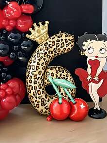 Juego de 3 globos de número con estampado de leopardo de 40 pulgadas, globos de lámina con corona de cereza, globos grandes con forma de número 0-9, adecuados para decoración de fiesta de cumpleaños y baby shower - Multicolor - Ver 5