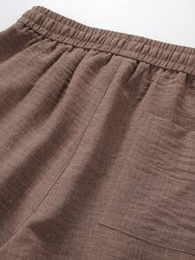 1pc Coffee Brown Faux Linen Men's Long Pants, Men's Vacation Long Pants, Men's Beach Pants, Comfortable And Versatile, Drawstring Elastic Waist, Casual Vacation Style, Machine Washable, Beach Vacation, Island, Beach Outing, Travel - Coffee Brown - View 10
