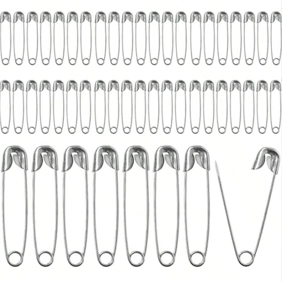 50pcs Stainless Steel Pin Brooch For Diy Jewelry Making Craft Supplies, 5 Different Sizes Of Safety Pins, Durable Safety Pins, Small And Large Safety Pins, Suitable For Sewing And DIY Arts And Crafts - B-Silver - View 1