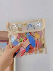 1pc Transparent Hair Tie And Hair Clip Storage Bag - White - View 4