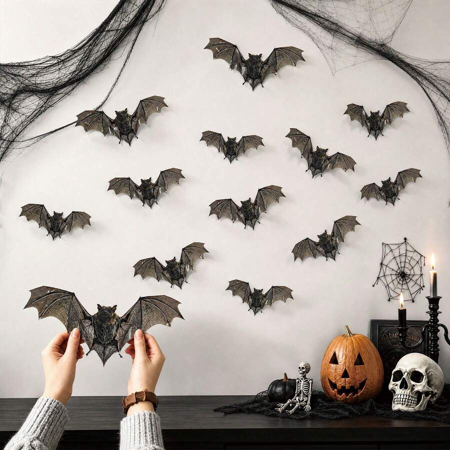 16pc 3D Realistic Bat Wall Stickers, Removable Decals For Home Background Wall, Halloween Holiday Decoration, Suitable For Bedroom, Party, Refrigerator, Easy To Apply And Remove - Multicolor - View 1