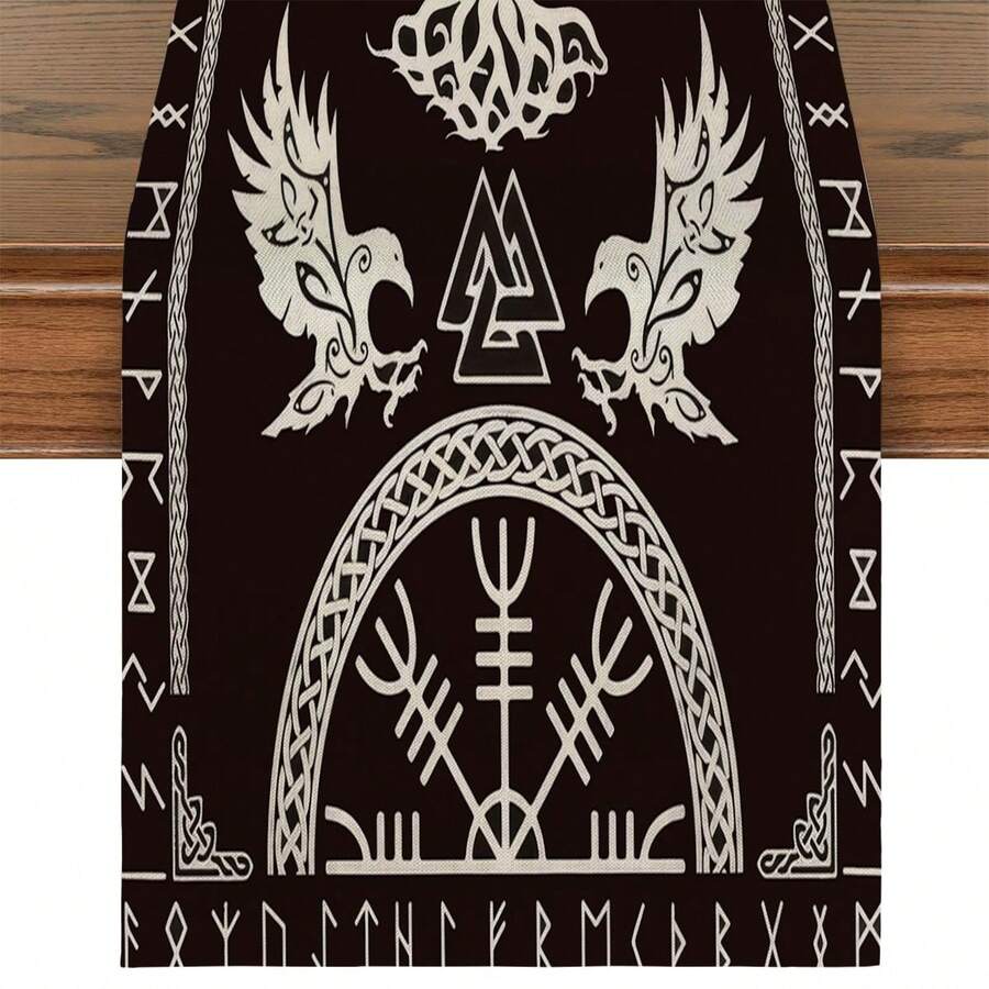 1pc,Pirate Treasure Map Table Runner, Theme Decor,Multiple Sizes,Machine Washable,Polyester Fiber Rectangular Tablecloth For Home Decor. - Black and White - View 1