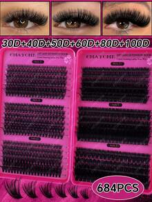 648/684/720pcs Large Capacity Cluster False Eyelashes, Thick And Curly Eyelash Extension Set, D Curl, DIY Eyelash Extension Kit, Fluffy And Soft Individual Lashes, Create Full And Natural Makeup Look, Easy And Convenient DIY At Home, Cluster Lashes. Suitable For Summer Wear. - Multicolor - View 17
