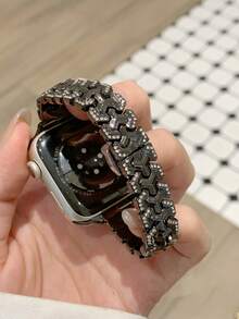 MAPUCE 1條高級Y型水鑽金屬錶帶，適用於Apple Watch 38/40/41/42/44/45/46/49mm，適用於Apple Watch Series Ultra/SE/11/10/9/8/7/6/5/4/3/2/1，長度可調，操作簡單方便，時尚女款配件錶帶（僅錶帶，不含手錶） - 黑色 - 查看 3