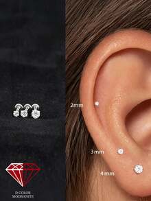 1pc 0.3ct Moissanite 925 Sterling Silver 18K Gold Plated Flat Back Cartilage Spiral Ear Stud Bridal Jewelry Daily Wear Wedding - Silver - View 14