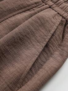 1pc Coffee Brown Faux Linen Men's Long Pants, Men's Vacation Long Pants, Men's Beach Pants, Comfortable And Versatile, Drawstring Elastic Waist, Casual Vacation Style, Machine Washable, Beach Vacation, Island, Beach Outing, Travel - Coffee Brown - View 8