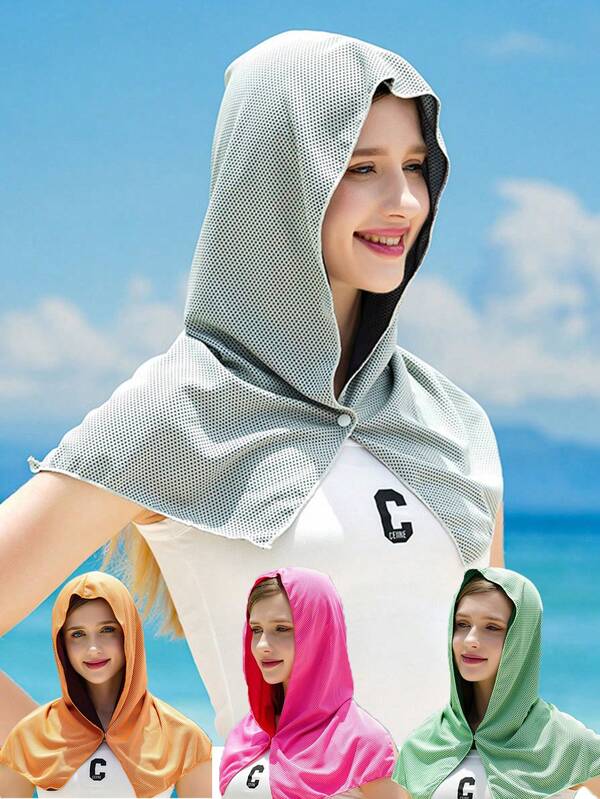 Quick Dry Cooling Hooded Towel, Sun Protection Neck Head Cover, Breathable Mesh Cold Fabric Cap Scarf, Sweat Absorbent Lightweight Accessory For Running, Cycling, Beach, Camping, Outdoor Summer Sports