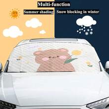 Cute Bear Print Car Windshield Cover, All-Season Sun Shade & Snow Cover, Lucky Bear & Tulip Cartoon Pattern, Durable Fabric, Sweet Casual Style, Universal Front Windshield Sun Shade, Frost & Dust Protection, Suitable For All Year Round - A - View 11